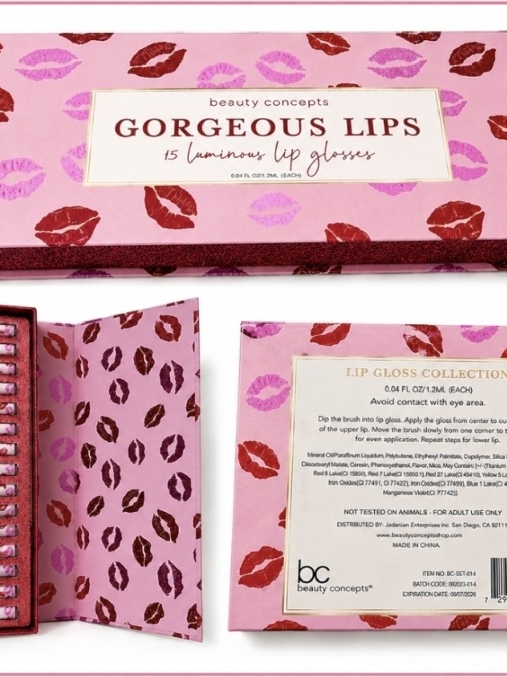 Beauty Concepts Gorgeous Lips 15-Piece Lip Gloss Set - Pink & Red Shades - Picture 2 of 10